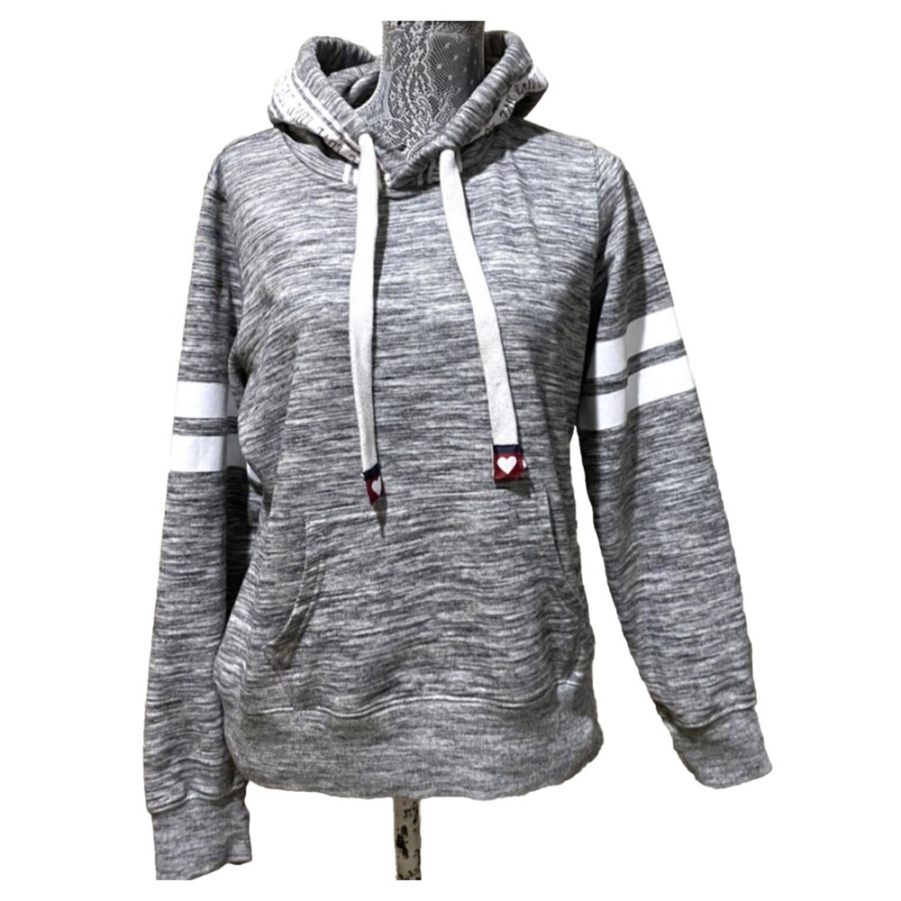 Reflex Womens L Heart Hoodie Heather Gray Pullover Sweatshirt Graphic Athleisure